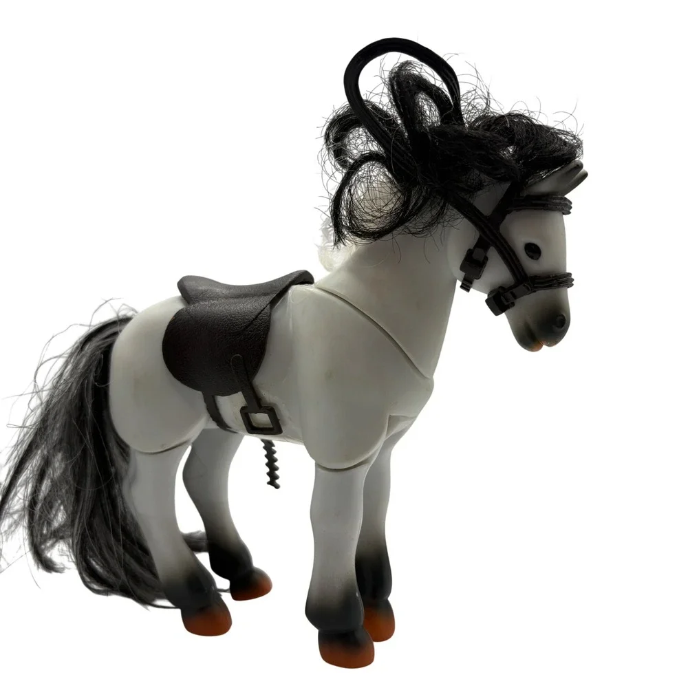 Vintage Kidkore Pony Horse Figure White Grey Black Articulated 2000 Toy 7 inch